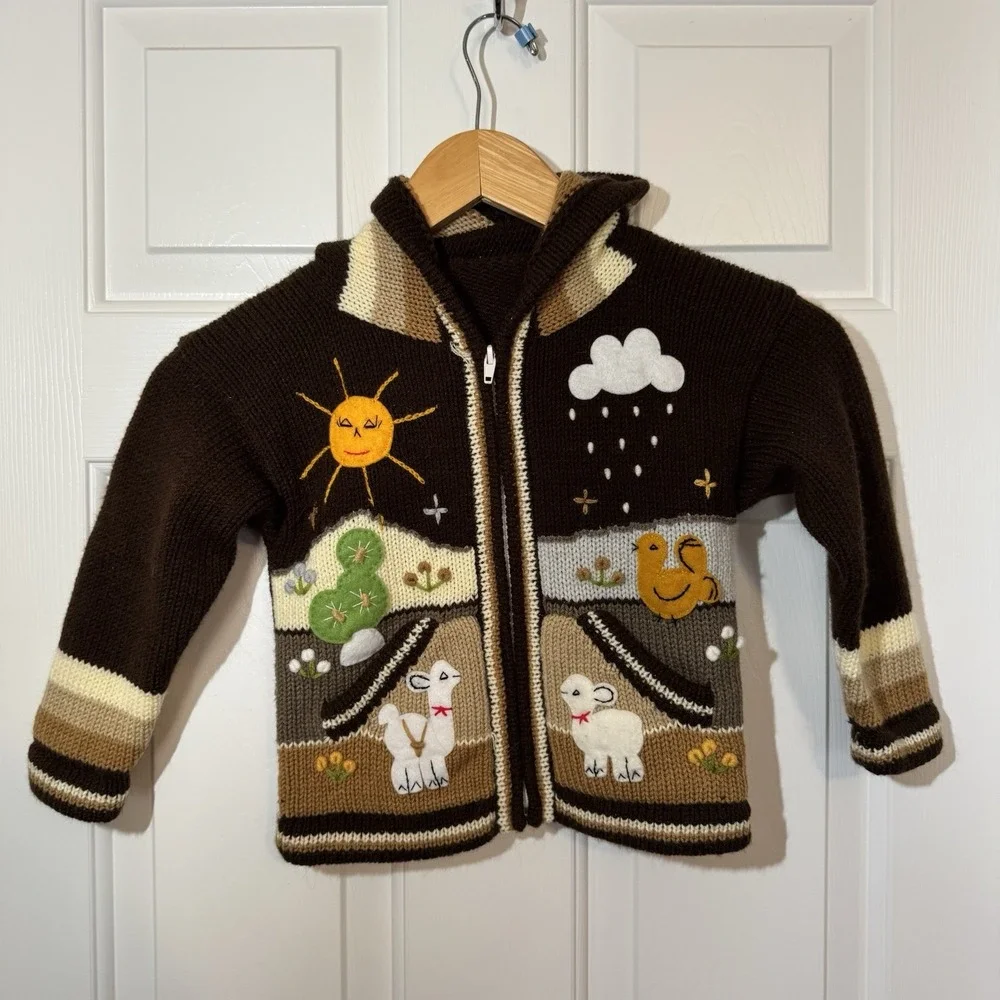 Peruvian handmade‎ kids alpaca zip up jacket no size